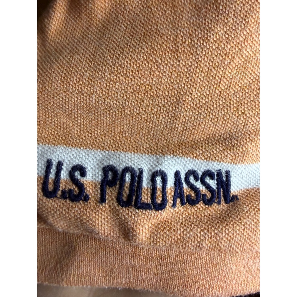 US Polo Assn Mens Orange White Striped Short Sleeve Polo Shirt Large - Picture 6 of 8